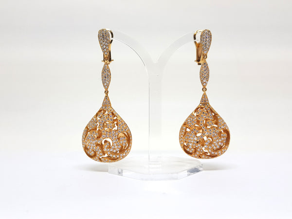 Red Carpet Diamond Dangle Earrings -Total: 4.50 ct - 18 K Gold