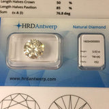 Certified Diamond 5.02 ct. Round Cut - K/ VS 2 - HRD Certificate