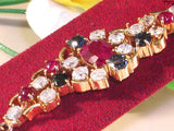 Frosted Diamond Sapphire and Ruby Bracelet -  Gemstone weight: 4.66 ct.  18 K