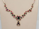 Unique "Frosted" Diamond Sapphire and Ruby Necklace - 18 K Yellow Gold